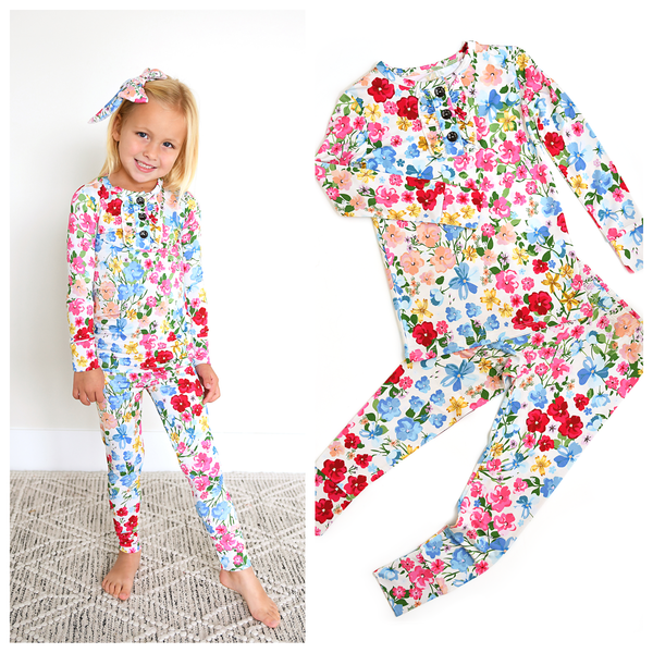 Gigi And Max Kaylee Ruffle Two Piece  Bamboo Floral Lounge Set Girls