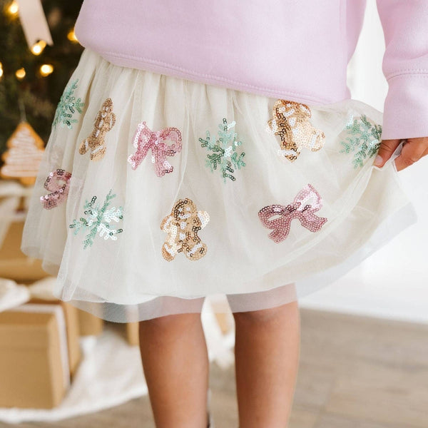 Sweet Wink Gingerbread Sequin Christmas Tutu Skirt