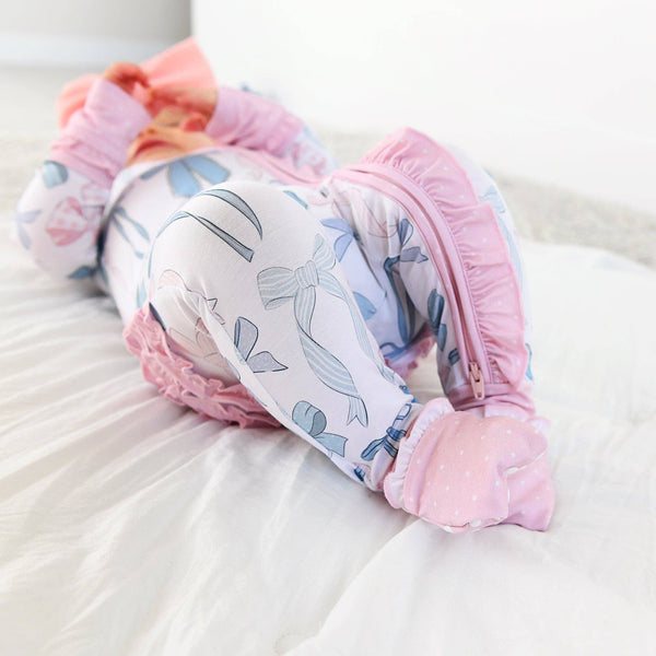 Gigi And Max Samantha Bows Ruffle Zip Bamboo Sleeplies Little Outfit