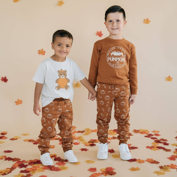 Sweet Wink Pumpkin Teddy Bear Patch Short Sleeve T-Shirt