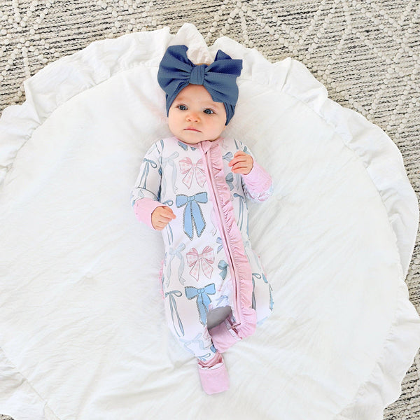 Gigi And Max Samantha Bows Ruffle Zip Bamboo Sleeplies Little Outfit