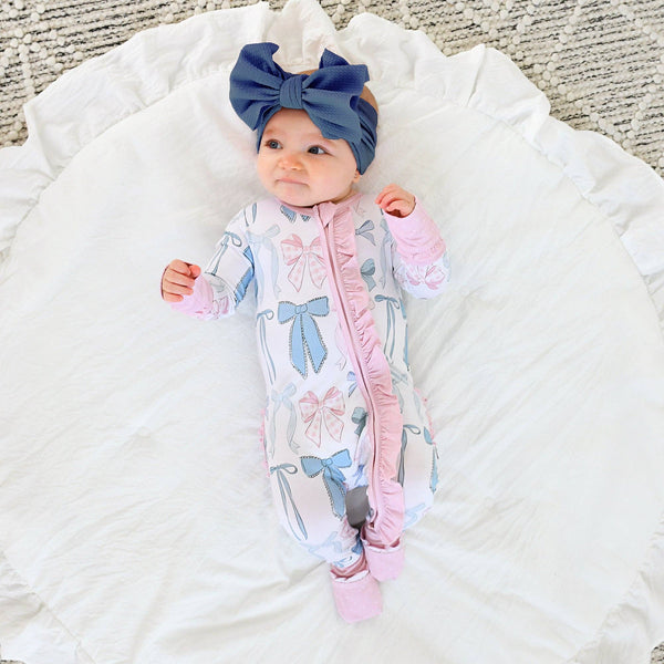 Gigi And Max Samantha Bows Ruffle Zip Bamboo Sleeplies Little Outfit