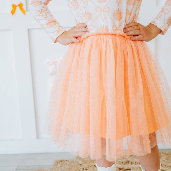 Sweet Wink Pumpkin Bow Trellis Long Sleeve Tutu Dress