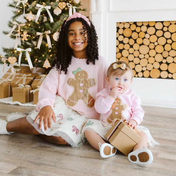 Sweet Wink Gingerbread Sequin Patch Christmas Sweater