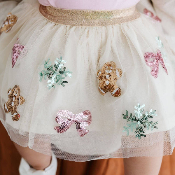 Sweet Wink Gingerbread Sequin Christmas Tutu Skirt