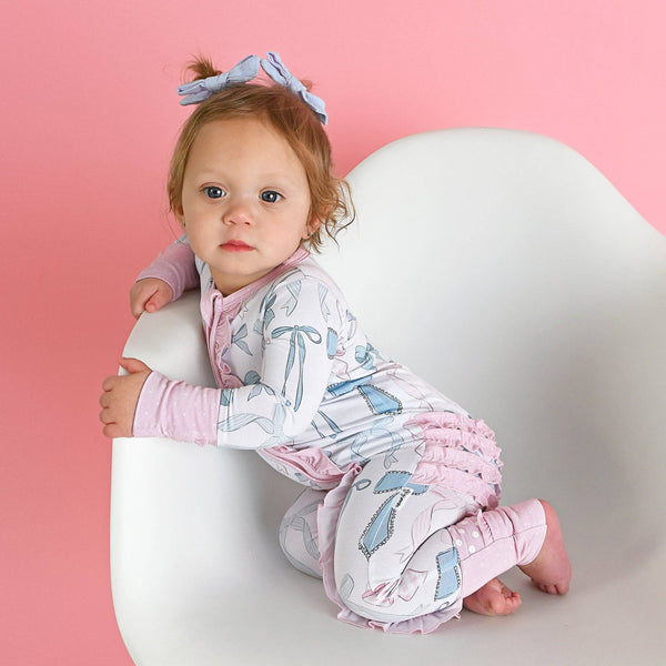 Gigi And Max Samantha Bows Ruffle Zip Bamboo Sleeplies Little Outfit