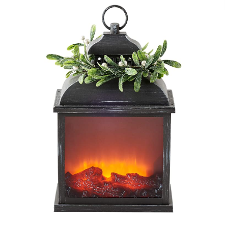 180 Fire Light Lantern Mistletoe Wreath Grey 10 x 15